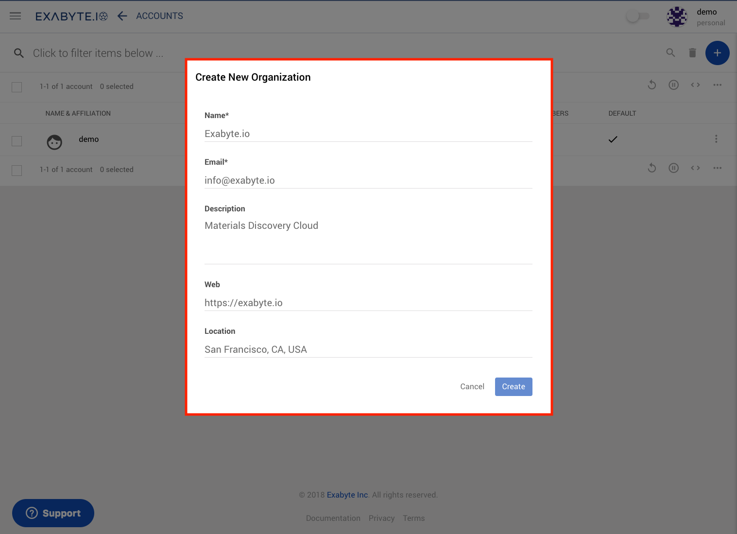 Create New Organization