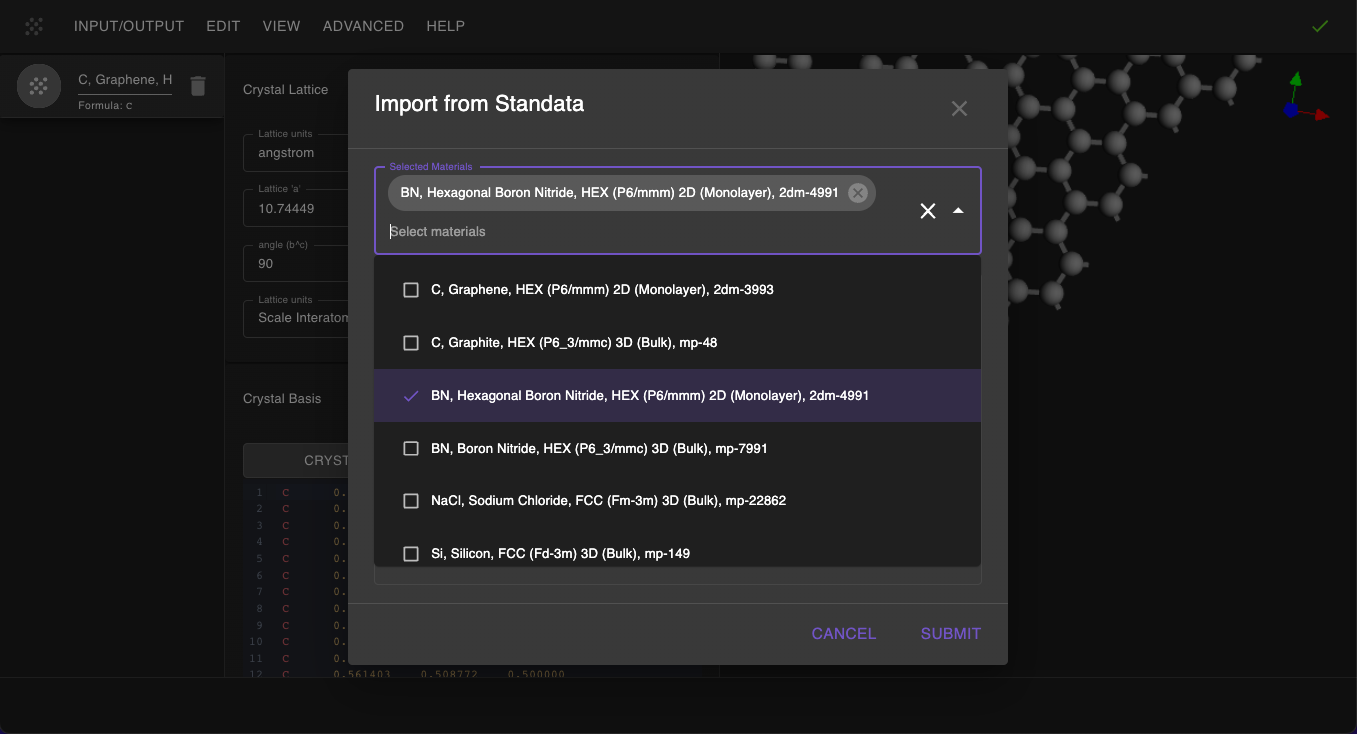 Standata h-BN Import